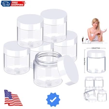 6 Pack 8 oz Plastic Pot Jars Round Clear Leak Proof Plastic Cosmetic Containe...