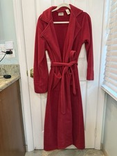 Vintage L.L.Bean Cranberry Red Fleece Robe Womens XS Long Belted Plush