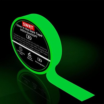 SWRT Glow in The Dark Tape 33FT x 0.5Inch, Long-Lasting Bright Fluorescent Gl...
