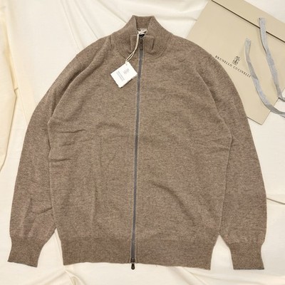 Brunello Cucinelli Full 2x Zip Cashmere Sweater Men Size 52 Large Cardigan Taupe