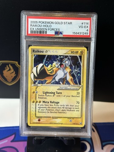 2005 POKEMON EX UNSEEN FORCES GOLD STAR #114 RAIKOU-HOLO PSA 4