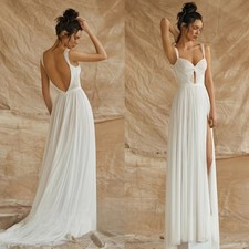 Ruhair Trendy Spaghetti Straps Wedding Dress for Women Pleat Pleat Backless Slit