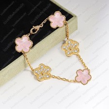 Image of Women Four-Leaf Clover Bracelet Charm Necklace Pendant Mother-of-Pearl Jewelry