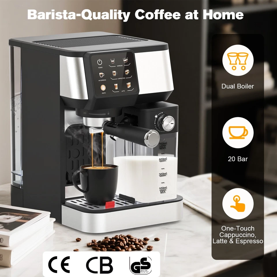 Espresso Coffee Machine with Milk Frother Dual Boiler Coffee Maker 20 Bar Home - image 2 of 4