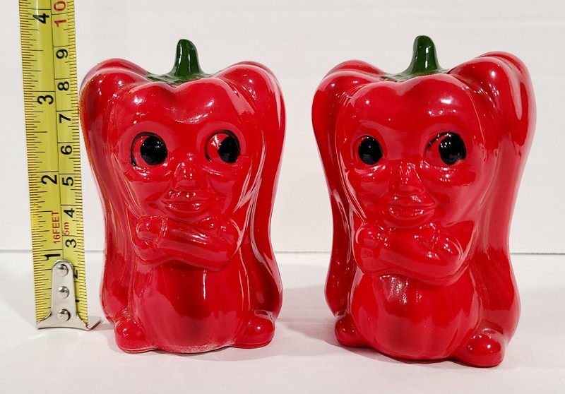 Vintage 1950's Red Pepper Anthropomorphic Ceramic Salt-Pep Shakers Made in Japan