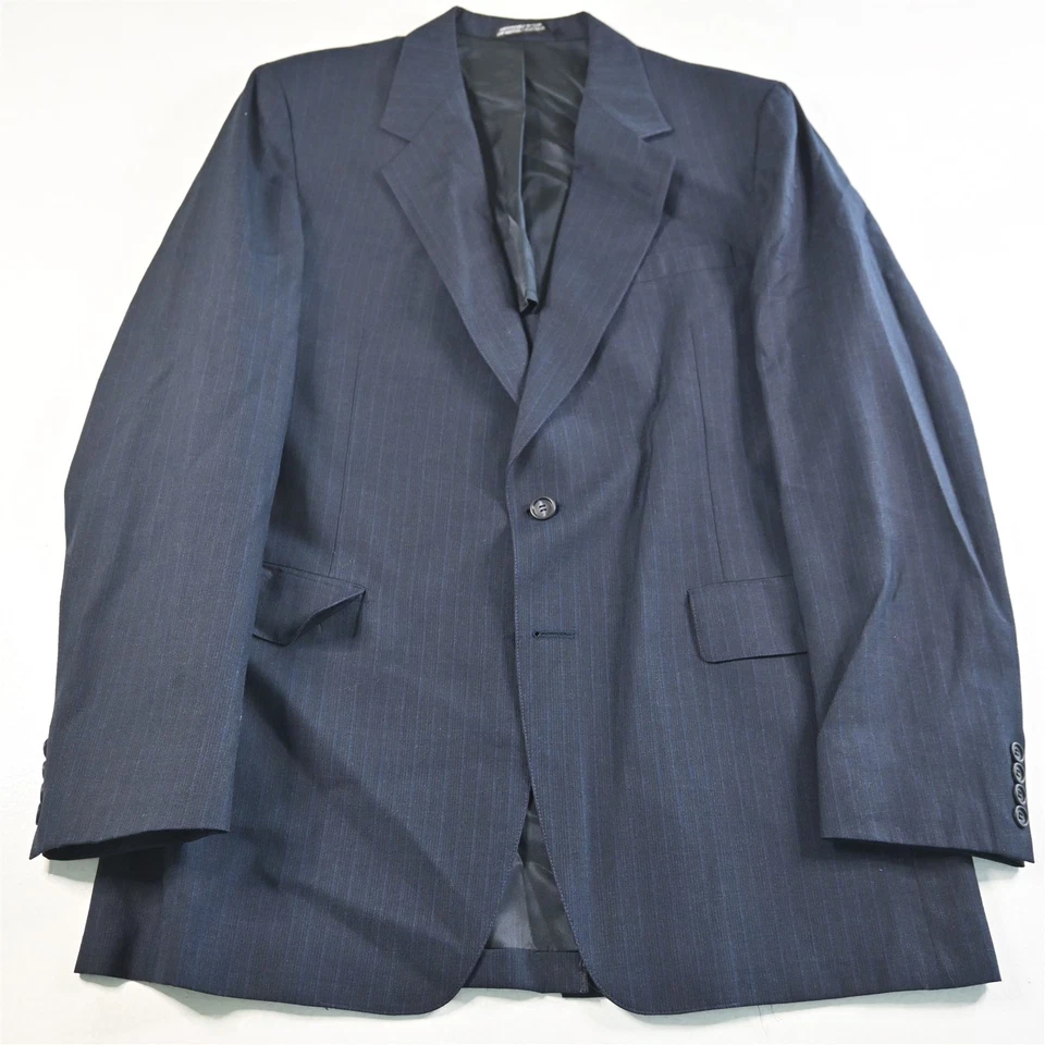 Vtg Bespoke 42L 34x30 Blue Striped Wool Mens Jacket Pants Suit - Image 2 of 4