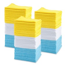 Amazon Basics Microfiber Cleaning Cloths for 144-Pack, Blue/White/Yellow