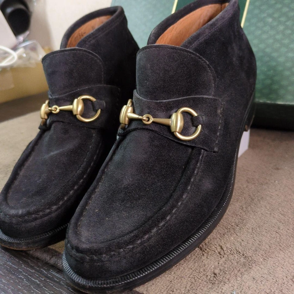 GUCCI Botas HorseBit Talla EU 37.5 /US 7.5 Gamuza Negro Artículo Usado, Hecho en Italia--- Foto 3 de 4
