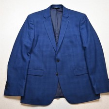 Jos A Bank 44R Blue Check 100 Wool Traveler Mens Blazer Suit Jacket Sport Coat