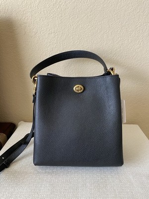 Coach Charlie Bucket Bag 21 Crossbody In Pebble Leather 89102 Black/Gold