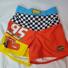 Disney Store Cars Lightning McQueen Swim Trunks Shorts Boy Size 4 Checkered 95