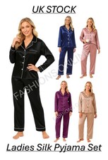 Womens Silk Pyjamas Ladies PJs Satin Long Sleeve Nightwear Sleepwear Set NEW