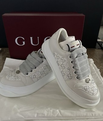 Authentic Gucci Silver Rhinestone Sneakers Size 9