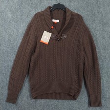 Hunter Sweater Mens Medium Brown Wool Cable Knit Shawl Collar Toggle Pullover