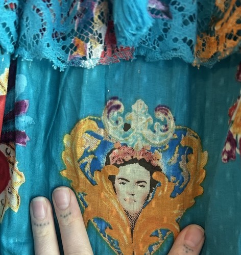 Kitsch & Pop Frida Kahlo Tiered Maxi Ruffle Skirt M NWT Sacred Heart Boho Artsy - Picture 5 of 12