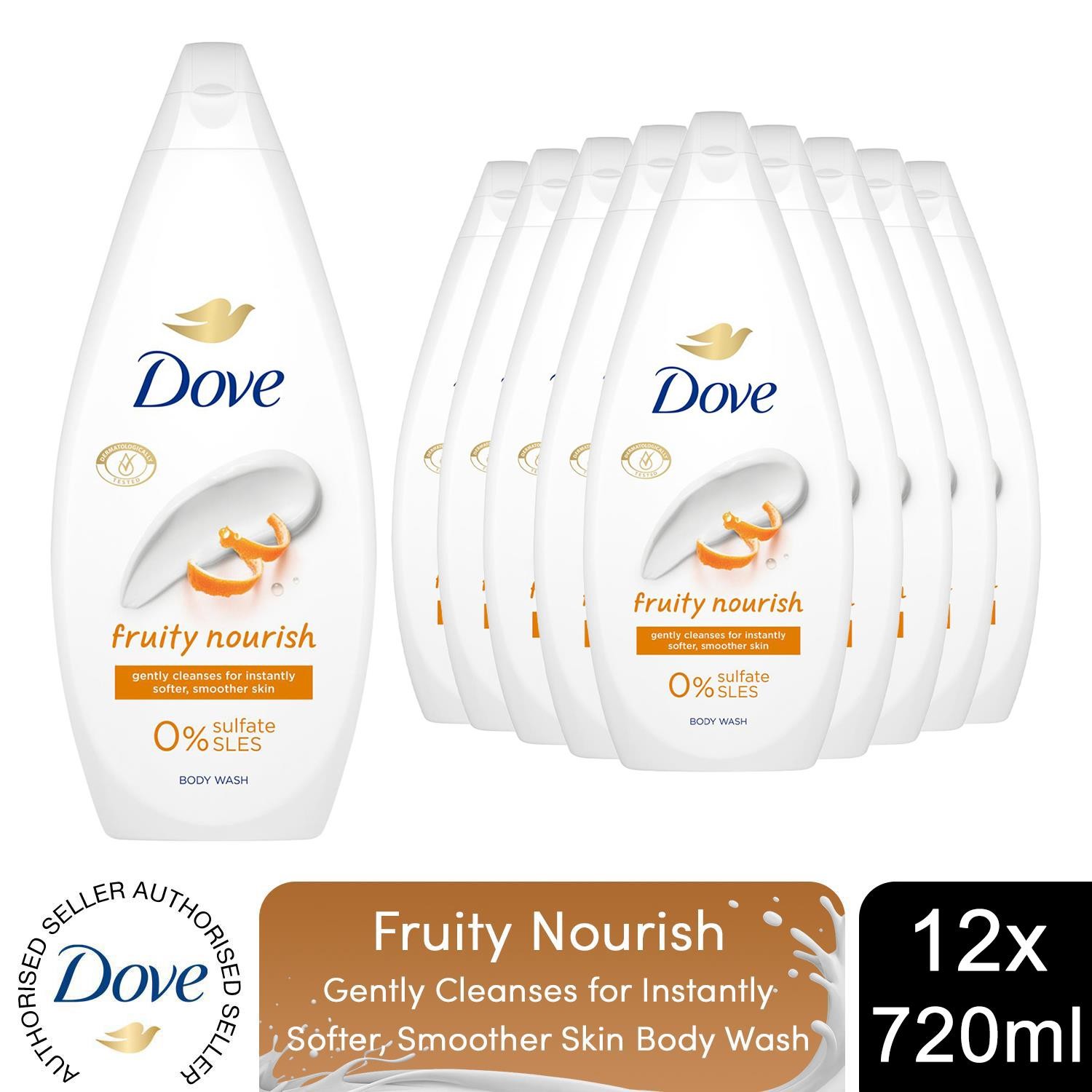 Dove Fruity Nourish Body Wash 0% Sulfate SLES for Soft & Smooth Skin 720ml, 12pk