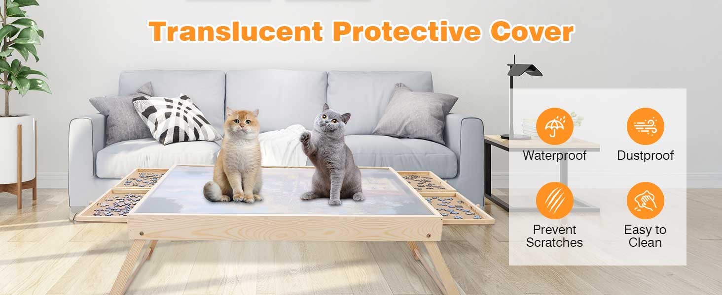 Jigsaw Puzzle Table 4 Drawers Folding Legs Round Corner Portable Puzzle Tab BTM