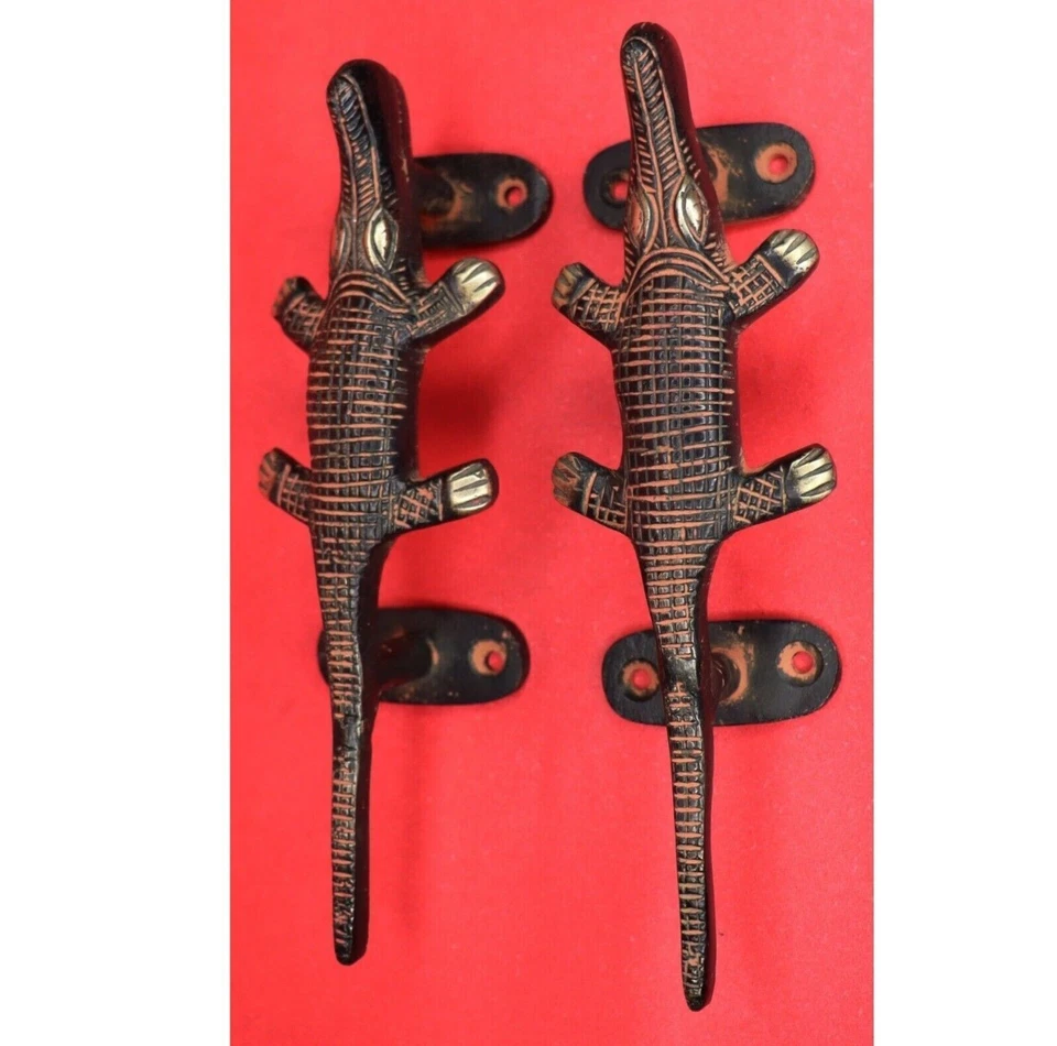 Crocodile Shape Antique Style Handcrafted Brass Door Handle Home Office Decor - Bild 2 von 4