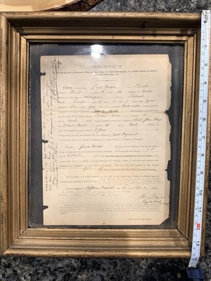 1862 Civil War Honorable Discharge Paper James Baxter with a Disability Framed