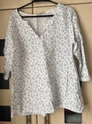 Viola Borghi  White Floral Print 3/4 Sleeve Linen Blouse Size L. 44" Chest.  VGC