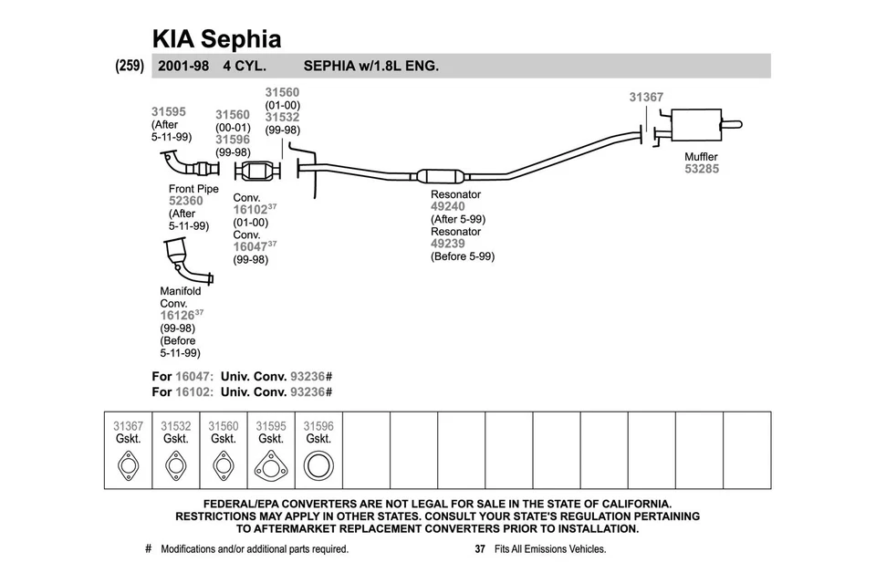 For Kia Sephia 98-01 Exhaust Muffler and Pipe Assembly Quiet-Flow Stainless Foto 4 de 4