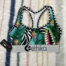 Ethika Sports Bra Girls Medium Floral AOP Yoga Compression Spandex Bomber Punk