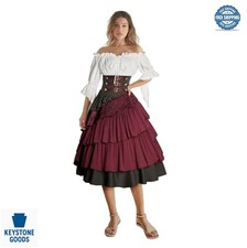 Women's Pirate Costume Renaissance Shirt Steampunk Skirt Set Off Shoulder Long