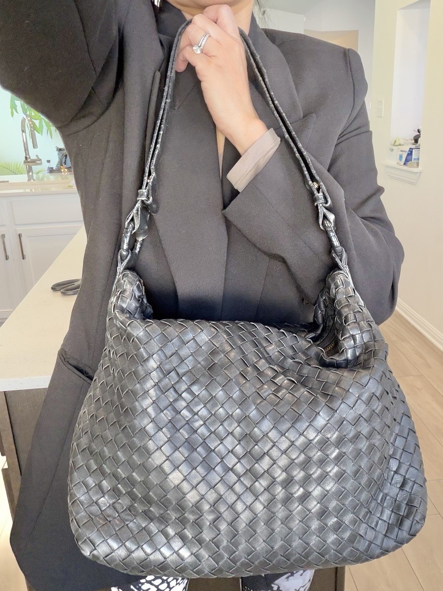 Auth BOTTEGA VENETA Black Hobo Intrecciato 2-Way Crossbody