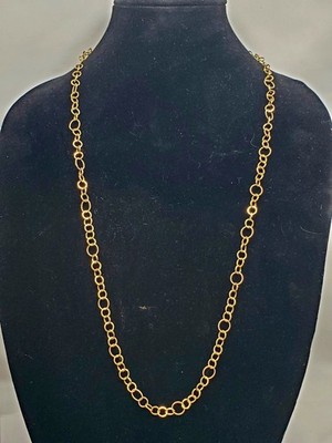 32'' 18k Yellow Gold Belcher Alternating Ring Chain Necklace Twist Circle 26g