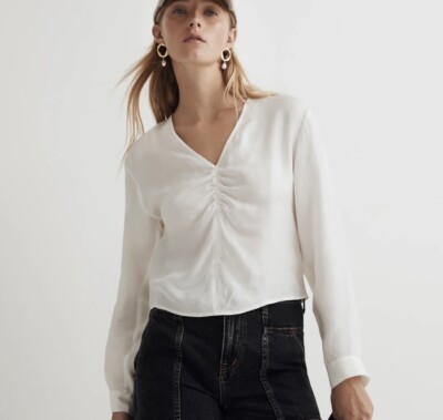 NWT Madewell 4 Brushed Ruched-Front Top Lighthouse White