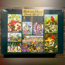 Birds and Flowers puzzle set of 8 puzzles various sizes