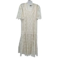 Vintage Gilbérti White Dropwaist Lace Overlay Coastal Grandmother Dress Small