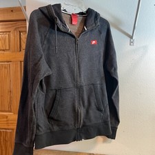 Nike full zip up hoodie athletic hooded sweatshirt black Pattern Large L