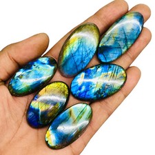 6 Pcs Natural Labradorite 40-45mm Huge Flashy Loose Untreated Cabochon Gemstones