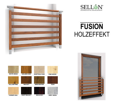 Edelstahl Französischer Balkon HOLZEFFEKT Geländer ALU Schutz Gitter Fenster