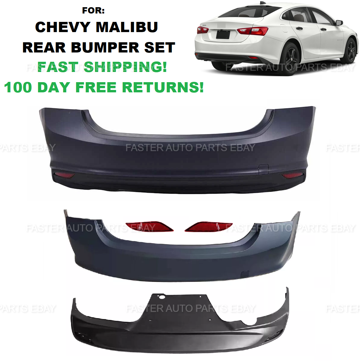 FOR 2016-2020 Chevy Malibu Rear Upper Lower Bumper