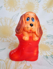 Vintage | Retro Kitsch Rubber Puppy Dog in Red Boot Money Piggy Bank Tiwan