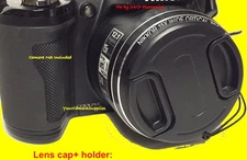 FRONT SNAP-ON LENS CAP DIRECTLY TO CAMERA NIKON COOLPIX P900 P950 +HOLDER