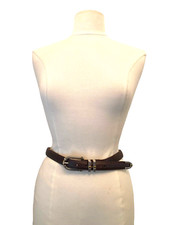 Brighton Women's ML 32 Leather Belt Silver Toned Buckle Croc Made In USA B6008