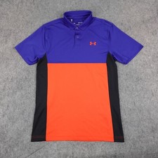 Under Armour Polo Shirt Mens Small Blue Red Golf Performance Tour Loose HeatGear