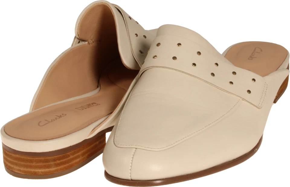 Clarks Pure Mule Mujer Sin Cordones Mula Cuero Blanco EE. UU. Talla 8 M