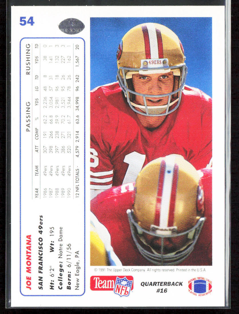 Joe Montana 1991 Upper Deck #54 San Francisco 49ers