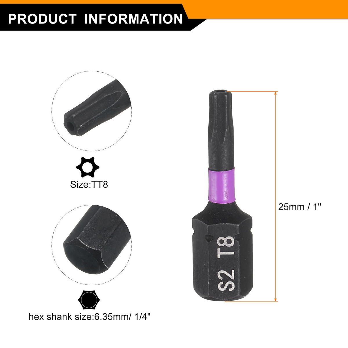 2pcs TT8 Magnetic Torx Screwdriver Bit 1/4
