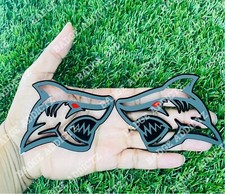 Red Eye Shark Emblem Badges Set Of 2 Matte Black On Black Badge Addictz New Red Eye Shark Emblem Badges Set Of 2 Matte Black On Black Badge Addictz New