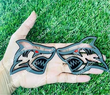 Red Eye Shark Emblem Badges Set Of 2 Matte Black On Black Badge Addictz New