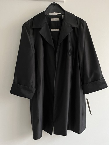 NWT Kate Hill Women’s Blazer & Top Set Sz 14W Black 100% Silk Open Front Jacket - Picture 3 of 10