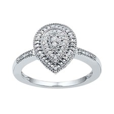 10kt White Gold Womens Round Diamond Teardrop Cluster Ring 1/10 Cttw