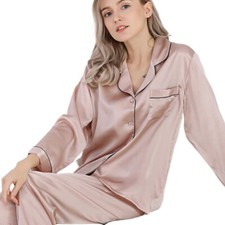 Womens 22mm 100 Mulberry Silk Pajama Set Lounge Pant Nightshirt Tracksuit Set