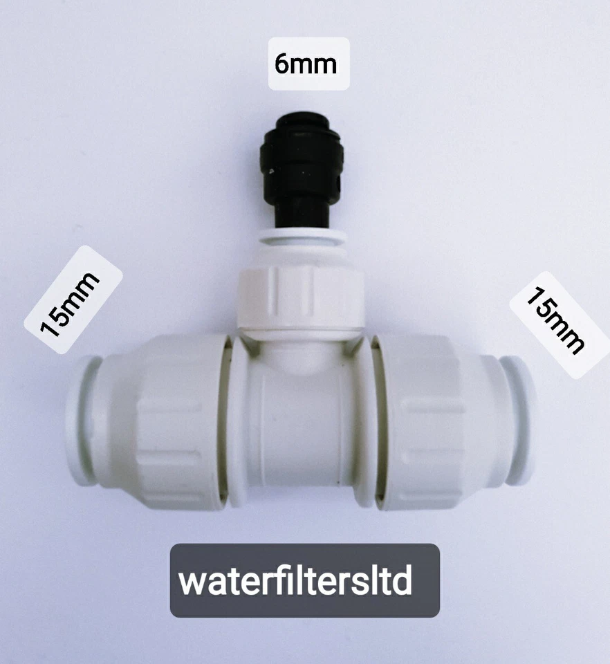 JOHN GUEST/ DMFIT American Fridge Pipe Connector with 15mm Tee push fit to 6mm push fit adapter