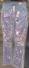 Justice sz 14 slim Pink Iridescent Sequin super skinny jeans